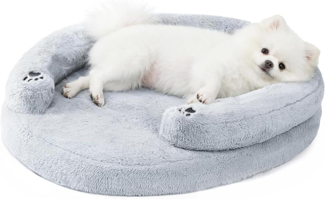 BurgeonNest Orthopedic Dog Bed for Small Dogs, Waterproof Soft Pet Cat Puppy Couch Bolster Bed with Pillow, Removable Washable Cover, Non-Slip Bottom, Egg-Crate Foam, Grey (28.0"L x 23.6"W x 6.5"TH)