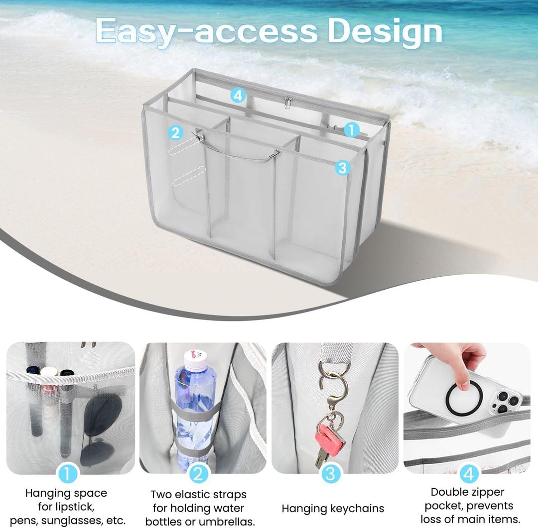Beach bag Organizer insert for large bag accessories -light mesh is insert into the separation bag beach bag necessities