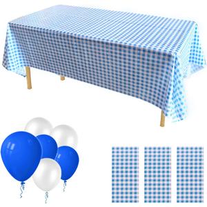3Pack Plastic Table Cloth Disposable, Blue and White Checkered Gingham Tablecloth for Picnic Pizza Birthday Father's Day Party Decorations Size 54x108 Inch (Blue+White Checker)