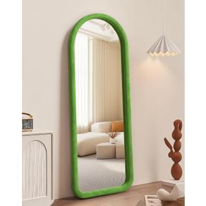 Arched Full Length Mirror, Free Standing Floor Velvet Finish Frame Mirror for Leaning or Hanging, Soft Touch Bedroom & Living Room Decor,Green