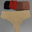 voenxe Seamless Women Underwear Thongs, High Waisted No Show Ladies Panties, Breathable Comfy Active Hi Rise Cut Undies, 5-Pack (Medium, Coffee)