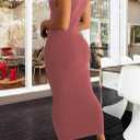 Women's Sexy Casual Bodycon Ribbed Tank Dress Scoop Neck Sleeveless Club Dresses (Pink, L)