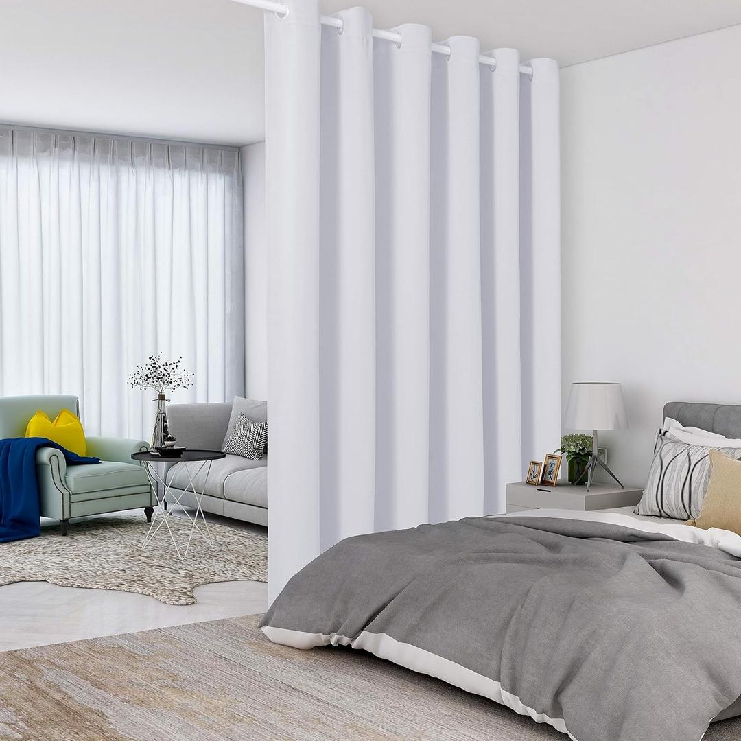 LORDTEX Greyish White Room Divider Curtains - Total Privacy Wall Room Divider Screens Sound Proof Wide Blackout Curtain for Living Room Bedroom Patio Sliding Door, 1 Panel, 4.3ft Wide x 8ft Tall