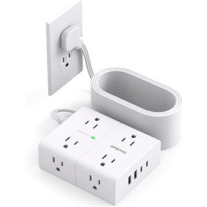Surge Protector Power Strip 15 ft Cord, Flat Plug Extension Cord with 8 Outlets 4 USB Ports(2 USB C), 3 Side Wall Mount Outlet Extender, Long Extension Cord for Home Office Dorm Room Essentials