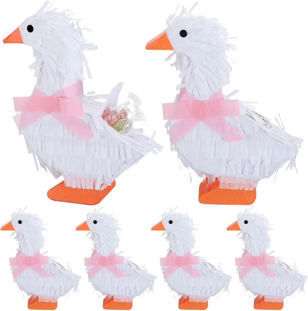 Poen 6 Sets Silly Goose Gender Reveal Decoration 5.91 Inch Pre-tied Bow Goose Pinata Birthday Party Baby Shower Candy Gift Box Desk Decor Table Centerpiece for Home Classroom(Pink)
