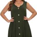 LARACE Women Plus Size Summer Dresses V Neck Sleeveless A Line Sundresses Button Down Midi Dress with Pockets (Green, XXL)
