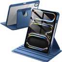 JETech Rotating Case ONLY for iPad Pro 13-Inch M5/M4 (2025/2024) with Pencil Holder, 360 Degree Rotation Protective Stand Cover Clear Back (Navy)