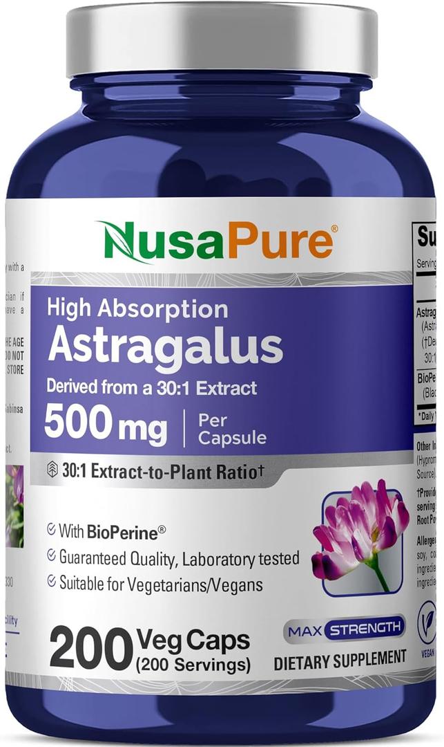 NusaPure Astragalus Root, 500 mg, 200 Veg Capsules (Non-GMO, Vegan)