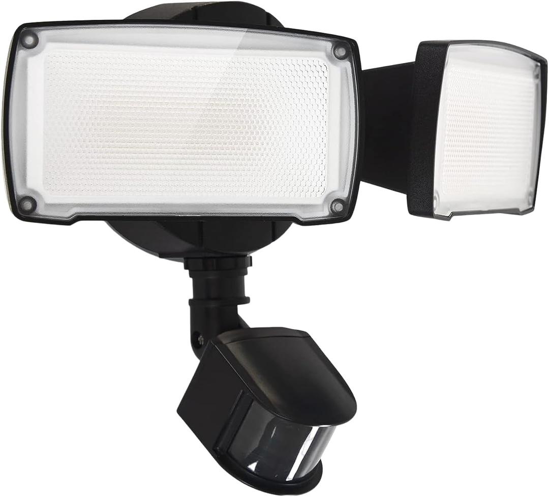 UME 19W LED Flood Light Motion Sensor Outdoor, 2 Adjustable Head, 2000LM, 5000K, IP65 Waterproof, Dusk to Dawn Security Light with Photocell for Exterior,Outside,Garage,House(Black)
