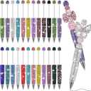 Tondiamo 24 Pcs Rhinestone Beadable Pens Bulk Glitter Bling Fancy Pen for Bead Trendy Stuff Diamond Cute Assorted Ballpoint Kit for DIY Craft Making Birthday Student School Class Gift (Rainbow Color)