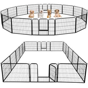 Yaheetech Dog Playpen Outdoor, 24 inch 16 Panels Dog Pen Indoor Heavy Duty Puppy Exercise Pen Metal Pet Fence for RV Camping/Yard/Garden
