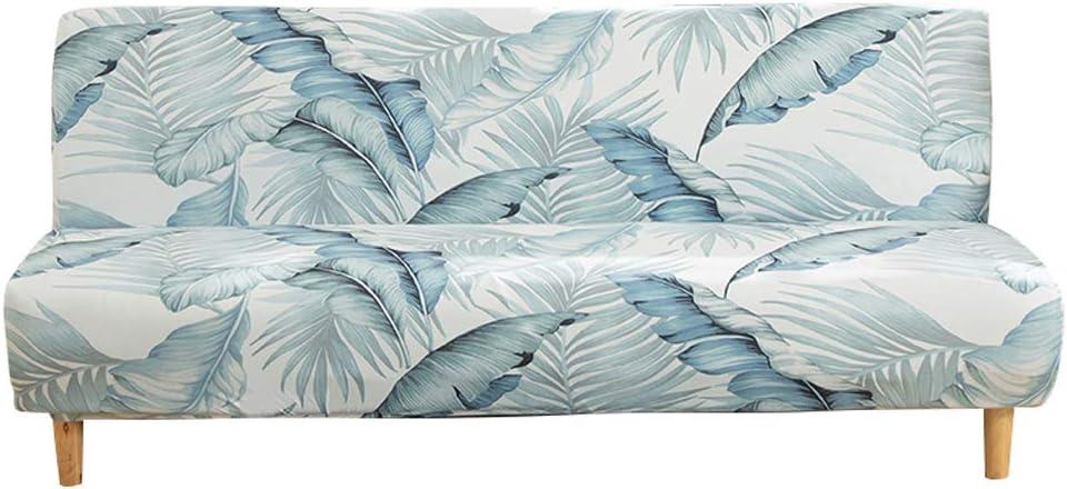 MIFXIN Armless Sofa Cover Futon Slipcover Stretch Elastic Folding Sofa Bed Non-Armrest Couch Furniture Protector Spandex Printed Washable Sofa Cover Without Armrests (Light Green)
