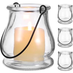 Cabilock 8PCS Hanging Candle Holder, Clear Glass Tealights Candle Holder with Handle, Decorative Succulent Vase Hanger Air Plants Terrariums for Christmas Festival Party Wedding Indoor Outdoor Decor