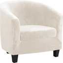 MIFXIN Tub Chair Slipcover 2-Piece Velvet Stretch Club Chair Cover with Cushion Cover Spandex Round Barrel Chair Couch Armchair Furniture Protector for Living Room Hotel (Beige)