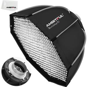 AMBITFUL Bowens Mount Softbox Quick Installation Softbox + Honeycomb Grid for Studio Strobe Outdoor Photography (35.4'' / 90cm Octagon)