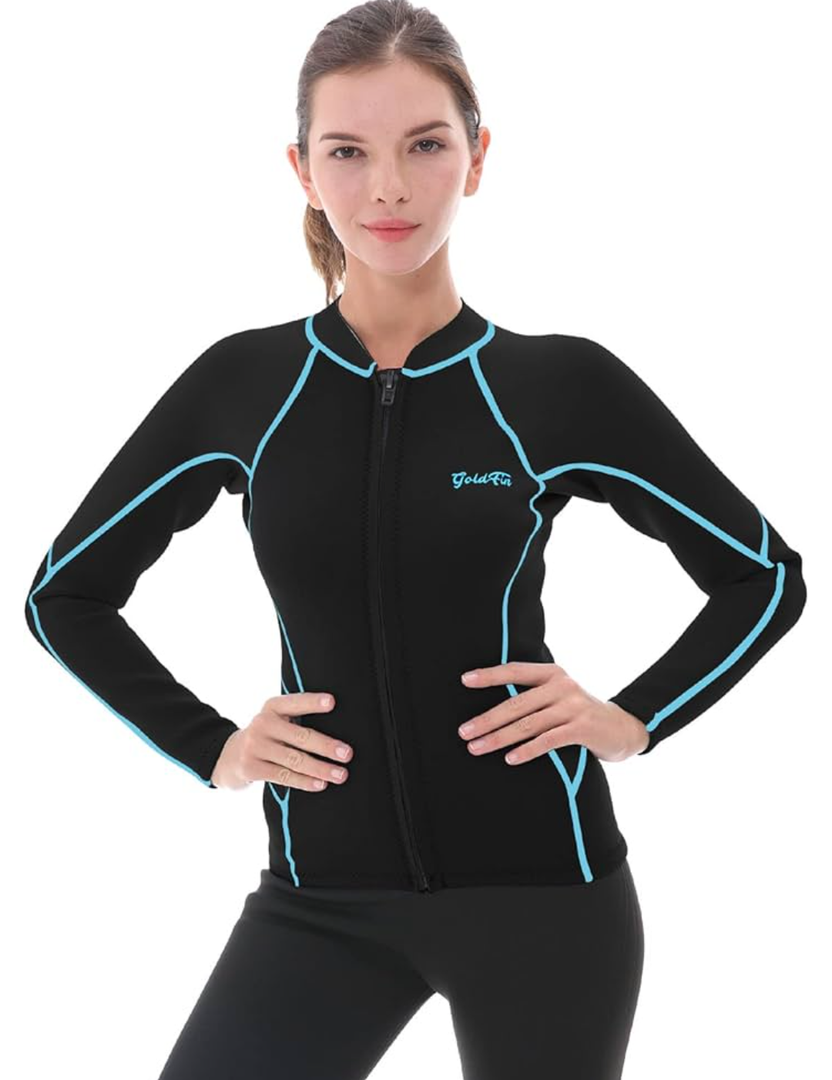GoldFin Wetsuit Top Women, 2mm Wetsuits Jacket Long Sleeve Neoprene Tops for Water Aerobics Diving Surfing Swimming, M