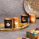 Black and Gold Ramadan Decor Set of 4, Modern Cylinder Glass Tealight Candle Holders, Eid Mubarak Table Decor, Mosque Moon & Star Votive Holders, Elegant Islamic Ramadan Gifts