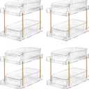 LAREKUN4pack 2-Tier Organizer & Storage Unit Stackable Bathroom Cabinet Organizer Pull-Out Kitchen Pantry Organizer & Storage System Suitable for Countertops, Pantries, Kitchens, Bathrooms