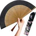 OMyTea Folding Hand Fan for Women - Foldable Chinese Japanese Vintage Bamboo Silk Fan - for Hot Flash, Church, Decoration, EDM, Music Festival, Dance, Party, Performance, Gift (Sexy Bamboo)