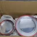 BESTSTAR 200PCS Red and Clear Plastic Plates, Disposable Plate Set with 100 Dinner Plate and 100 Dessert Plates for Party, Christmas, Valentine's Day