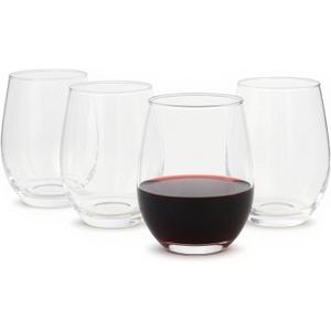 Amazon Basics Stemless Red Wine Glasses, 18 oz., Dishwasher-Safe, 4-Piece Set