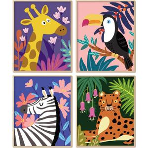 Slody Paint by Numbers Kit for Kids Wild Animals DIY Paint by Number Kits for Kid Colorful Acrylic Painting Crafts for Kids Beginner Without Frame, 4pcs 16x20 inch