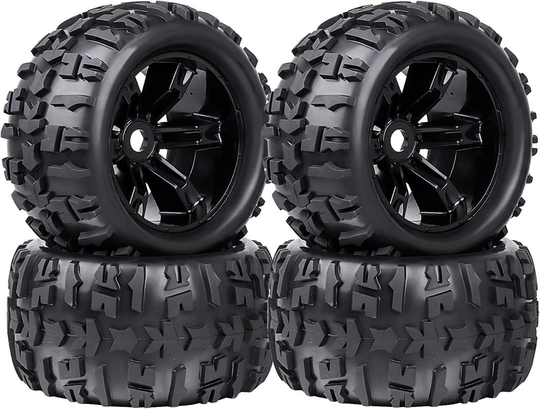HobbyPark 3.8 Pre-Glued 1/8 Monster Truck Tires Wheels 17mm Hex for Arrma Kraton 6S Outcast Traxxas Widemaxx T-Maxx E-Revo 2.0 3.3 Summit HPI Savage Mounted with Foam Inserts, Set of 4