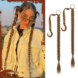 SOFEIYAN Long Braid Ponytail Extension with Hair Tie Straight Sleek Wrap Around Hair Extensions Braid Pony Tail Fluffy Natural Soft Synthetic Hairpieces for Women Daily Wear, 2Pcs 26 inch-Dark Blonde