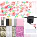 Knitgrip 2025 DIY Graduation Cap Decoration Kits with Grad Cap,Glitter Cardstock,Faux Flowers,3D Butterfly,Ribbon Bow,Rhinestone Alphabet Stickers,Paint Marker,Glue Gun for Grad Hat Topper(Pink)