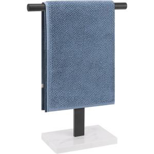 Hand Towel Holder, T-Shape Hand Towel Stand for Bathroom, Hand Towel Rack Bar Standing for Vanity Kitchen Countertop, 304 Stainless Steel, Marble Base (Black)