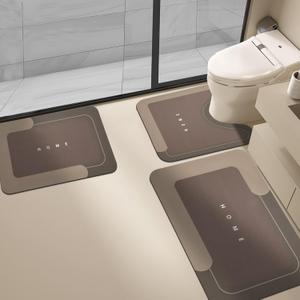 3PCS Absorbent Bath Mat Magic Rug Sets, Quick Drying Bath Mat Non-Slip Floor Rug Rubber Backed for Bathroom Kitchen Shower Sink (16.9''x23.6''+19.7''x23.6''+19.7''x31.9'', Brown)