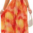 OYOANGLE Women's Tie Dye Sleeveless Criss Cross Halter Maxi Dress Pleated Backless Boho Beach Vacation Dress Large, Orange
