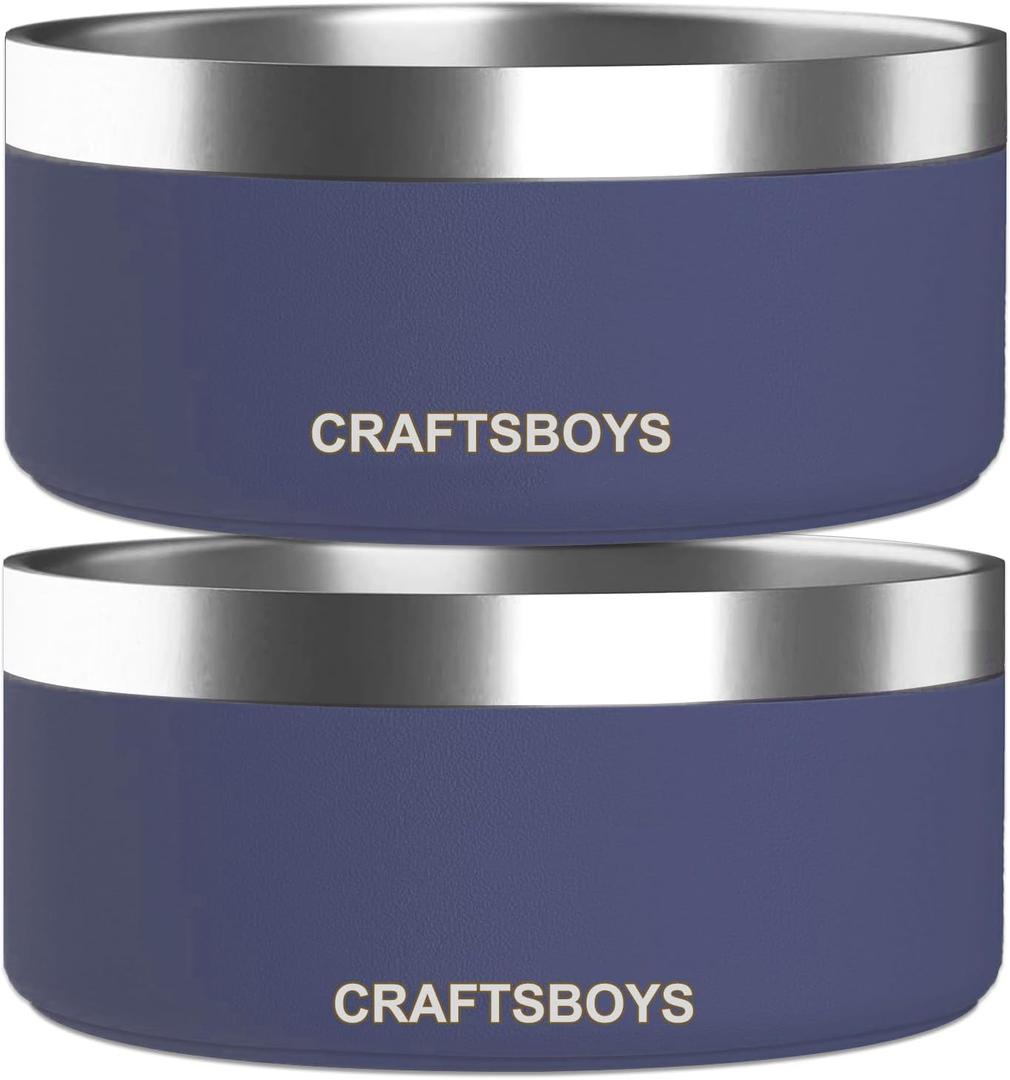 Dog Bowl, Dog Food Water Bowl with Non-Slip Rubber Base, Stainless Steel, Double Wall Small Medium Large Dogs, 32oz, Pack of 2 (Blue)