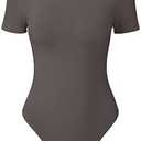 OQQ Womens Bodysuits Crew Neck Short Sleeve BasicStretch Classic-Fit Tops Sexy Bodysuits Tea leaf, XL