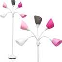 Simple Designs LF2006-WPG 67" Contemporary Multi-Head Medusa 5 Light Adjustable Gooseneck White Floor Lamp with Pink, White, Gray Shades for Kids Bedroom Playroom Living Room Office, 30 x 10 x 67