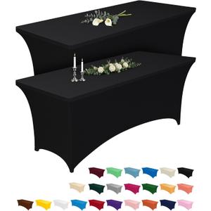 Pureegg Spandex Tablecloth 6ft - 2 Pack, Fitted and Tight Cloth for Rectangle Table, Wrinkle-Free and Stretch Table Cover for Party, Wedding, Banquet and Birthday, Black | Table Cloth for Rectangle Table Wrinkle-Free and Stretch, Rectangle,Table Cover for Party, Wedding, Banquet, Birthday