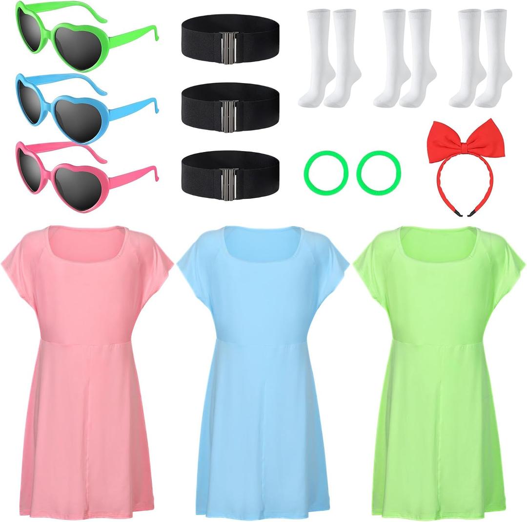 15 Pcs Women Anime Hero Costume Accessories Include Adult Cosplay Tube Dress Heart Sunglasses Socks for Holiday Carnival Halloween Cosplay Women Girls