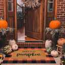 Fall Decor Door Mat Combo Set, 100% Coco Coir Welcome Mat + 28 x 43 Inches Orange and Black Plaid Rug- Fall Thanksgiving Front Porch Entryway Floor Doormat, Indoor Outdoor Autumn Mats Hello Pumpkin