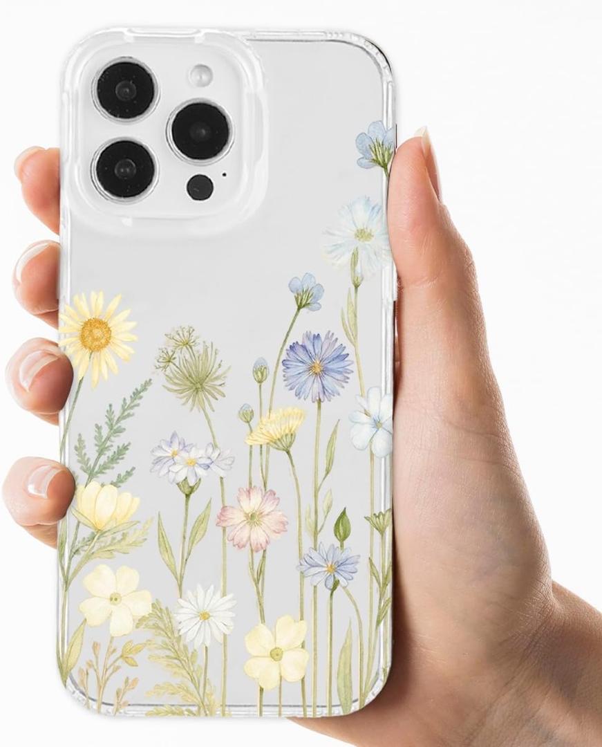 Compatible with iPhone 16 Pro Max Clear Case, Trendy Cute Light Flourishing Floral Meadow Flowers Slim Anti-Yellowing TPU Shockproof Aesthetic Protective Phone Case Cover for Women Girls 6.9"