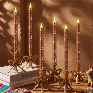 Honoson 6 Pcs Cielito Lindo Party Decorations Mexican Flameless Taper Candle 10.6 Inch Terracotta LED Candles Battery Operated Candlestick for Mexican Barro Home Cinco De Mayo Party Table Decor Gift