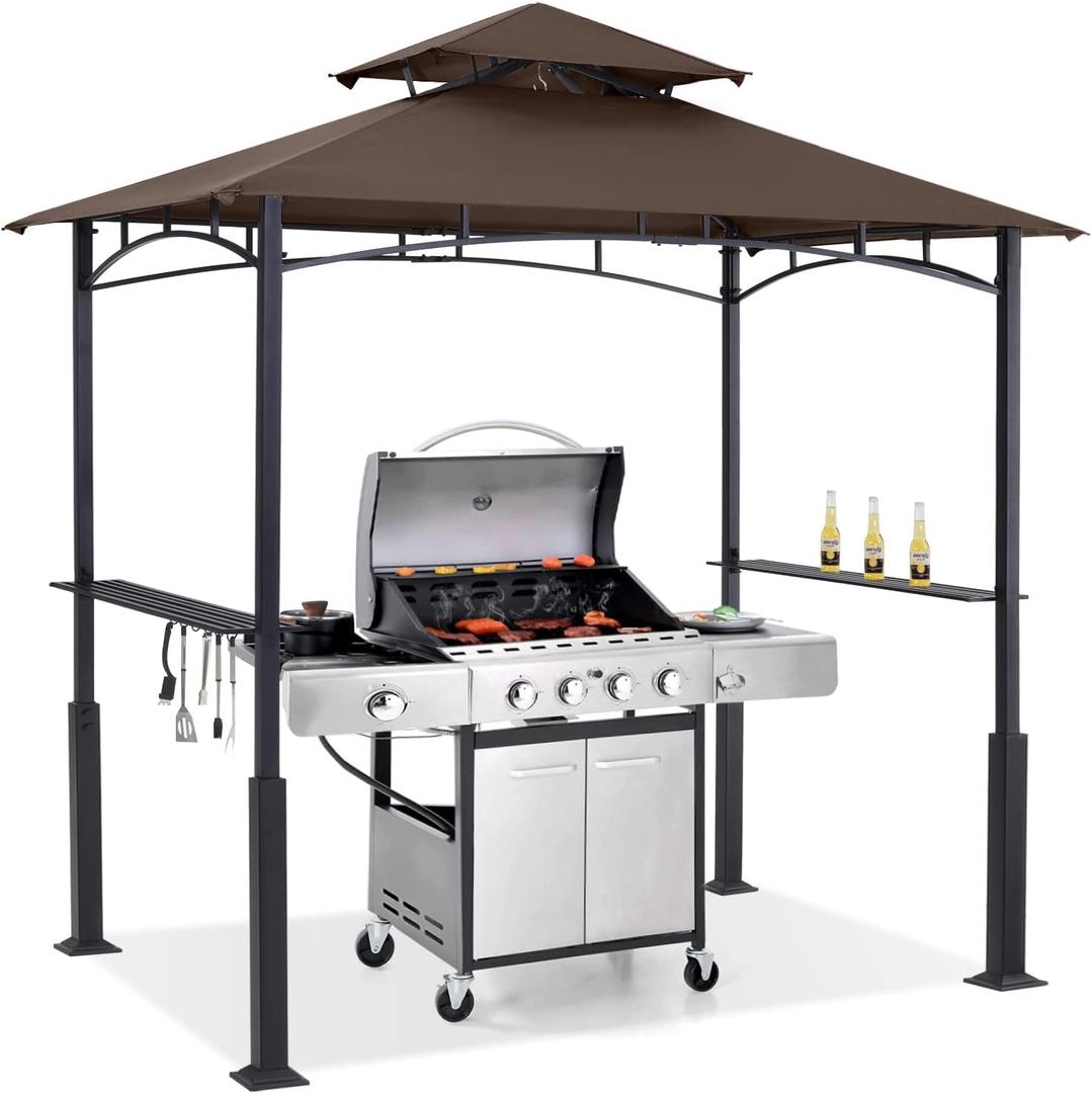 ABCCANOPY 8x5 Grill Gazebo - Outdoor BBQ Canopy Shelter with Led Light for Patio Backyard Grilling (Brown)