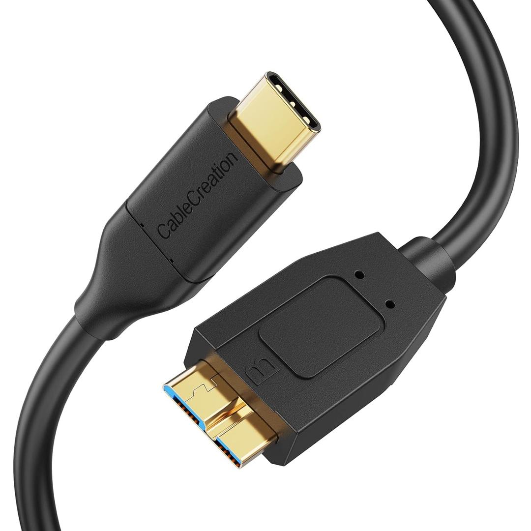 CableCreation USB C to Micro B Short Cable 1FT, 10G Micro B to USB C External Hard Drive Cable for iPhone 15/16/17,Samsung Galaxy S24,Seagate WD Westgate My Passport,MacBook Pro/Air, iPad/Tablet,Black