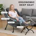 Lazy Chair with Ottoman, Modern Accent Chair Contemporary Sofa Chair with Armrests, Reading Chair and Folding Footstool Set for Living Room, Bedroom, Office, Dark Grey