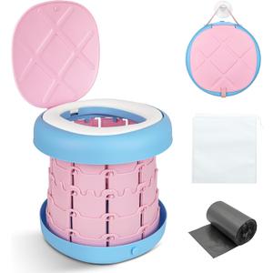 Inmorven Portable Toilet Camping Foldable Potty Travel Toilet Adjustable Height Training Toilet Seat Emergency Toilet Travel for Toddler Adults Kids for Car,Camping, Trips,Boat,Indoor,Outdoor etc. (Pink&Blue)
