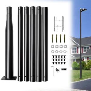 Street Light Pole 20Ft,Street Light Poles for Outdoor Lighting, Solar Street Light Pole Accessory for Street, Patio, Backyard, Basketball Court, Park (Black)