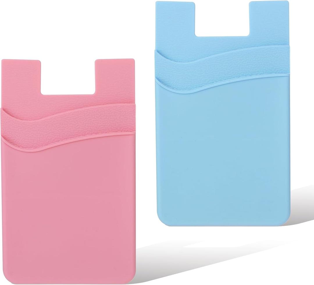 6 x 2 PCS Phone Wallet Stick on, Credit Card Holder for Back of Phone Case Strong Adhesive Sticker on Great Storage Compatible for Most Smartphones(Blue, Pink)