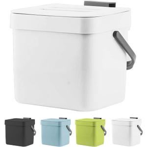 LALASTAR Trash Can with Lid, Wall-Mounted Under Sink Small Garbage Can for Kitchen, Bathroom, Hanging Plastic Trash Can, 1.8 Gallon, White