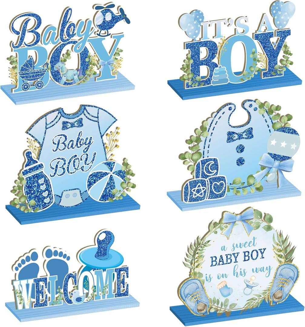 It's a Boy Baby Shower Centerpieces Baby Shower Table Centerpieces Bloom Table Display with Letters A Sweet Baby Boy is on His Way Gender Reveal Decorations for Boy Birthday Supplies (Wooden)