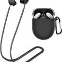 (1+1) Miimall Compatible for Google Pixel Buds Pro Case with Strap, Soft Silicone Keychain Protective Case Cover + Anti-Lost Neck Strap for Pixel Buds Pro 2022 Accessories (Black)