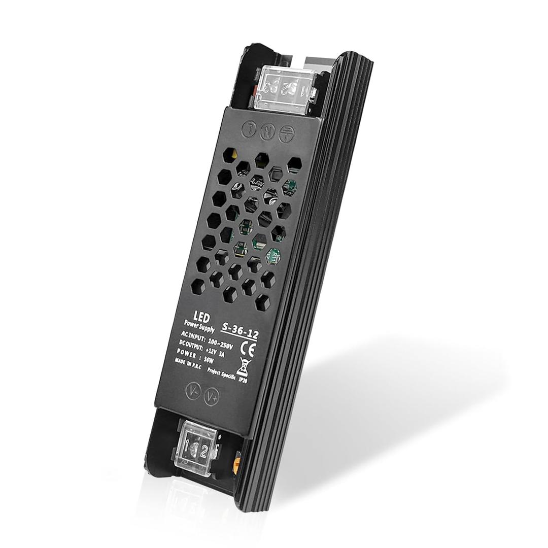 LED Driver 12V 36W 3A Slim LED Power Supply, AC 100-250V to 12V DC Adapter, Constant Voltage LED Transformer for Strip Lights, Bulbs, Garden and Cabinet Lights